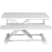 VIVO White Height Adjustable 28 Standing Desk Monitor Riser, Sit Stand Tabletop