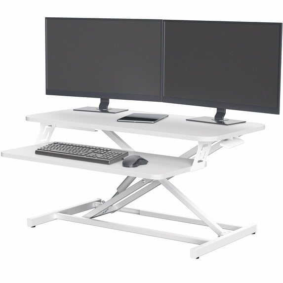VIVO White Height Adjustable 32" Standing Desk Monitor Riser, Sit Stand Tabletop