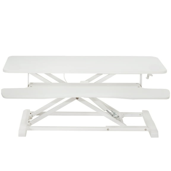 VIVO White Height Adjustable 36" Standing Desk Monitor Riser, Sit Stand Tabletop