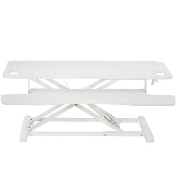 VIVO White Height Adjustable 38" Standing Desk Monitor Riser, Sit Stand Tabletop