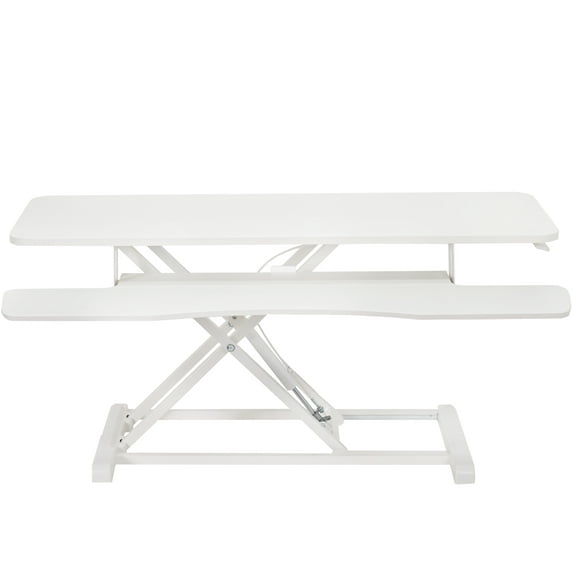 VIVO White Height Adjustable 42" Standing Desk Monitor Riser, Sit Stand Tabletop