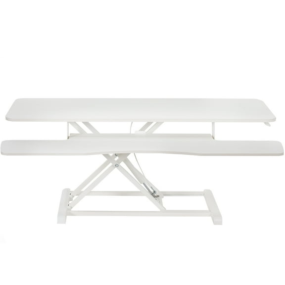 VIVO White Height Adjustable 48" Standing Desk Monitor Riser, Sit Stand Tabletop