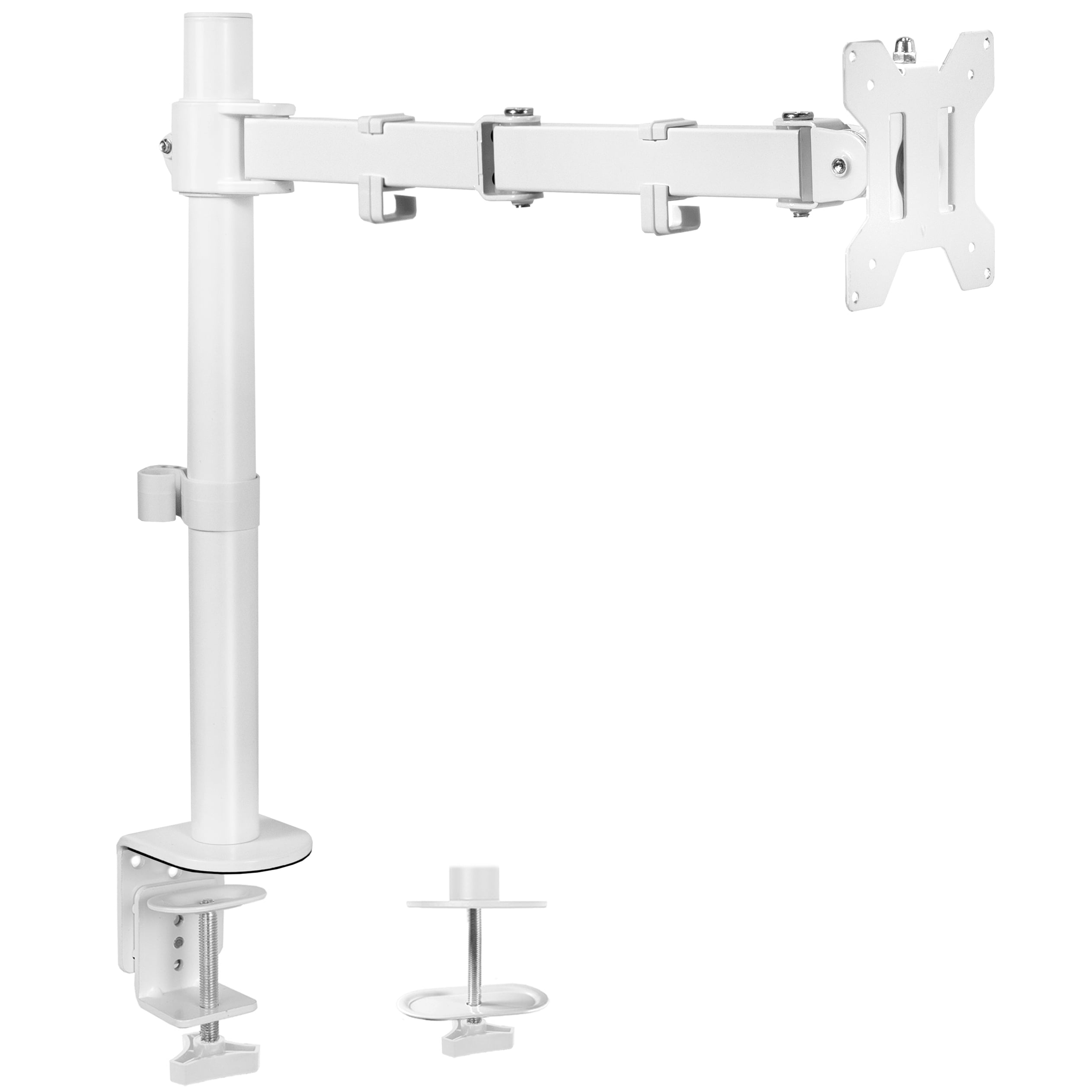 White Adjustable Single Monitor Desk Mount with 17 Inch Post