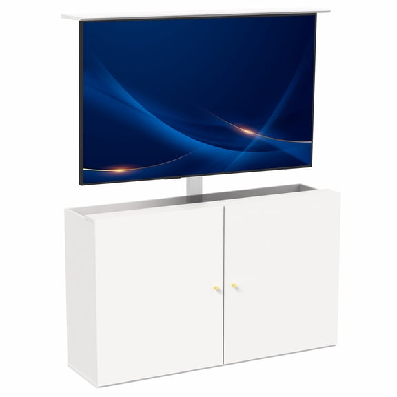 VIVO White TV Cabinet with Motorized Vertical Lift, Holds 32 to 55 inch TVs