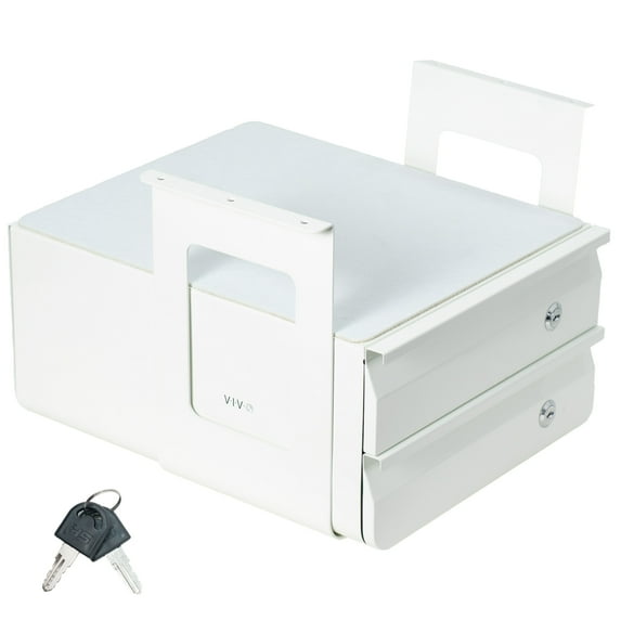 VIVO White Under Desk Lockable Pull Out Storage Drawers, Workspace Organizer