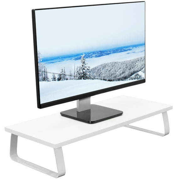 VIVO White Wood 24" Wide Desktop Stand Ergonomic TV Monitor Riser Desk Organizer