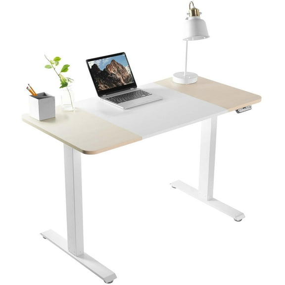 VIVO White and Light Wood Electric 47" x 24" Sit Stand Desk