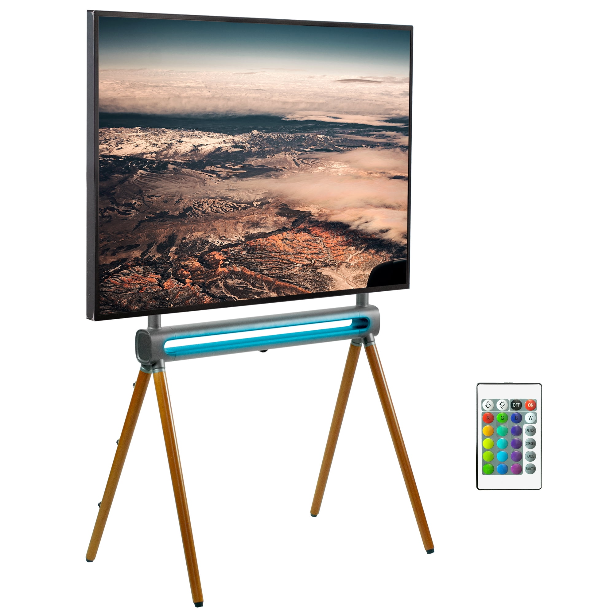 Brown Wood 49" to 70" TV Easel Stand with RGB Light