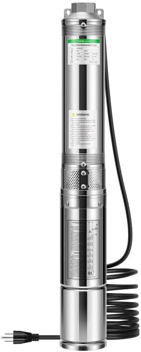 VIVOGROW Deep Well Submersible Pump, 0.5HP, 33GPM, 148ft Head, Stainless Steel Water Pump with Additional Brass Check Valve and 33ft Power Cord for Irrigation, Industrial & Home Use