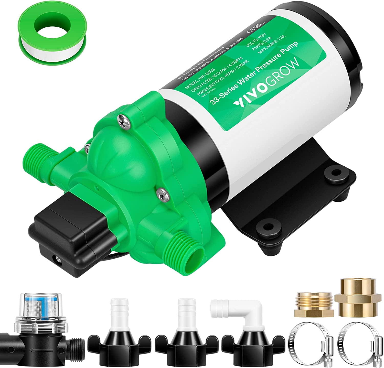 VIVOGROW Water Pressure Pump, 115VAC 4 GPM 45 PSI Diaphragm Water Pump ...