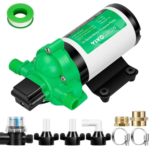 VIVOGROW Water Pressure Pump, 115VAC 4 GPM 45 PSI Diaphragm Water Pump/Strainer for Bathrooms, Kitchens, RVs, and Yachts (Fixable)