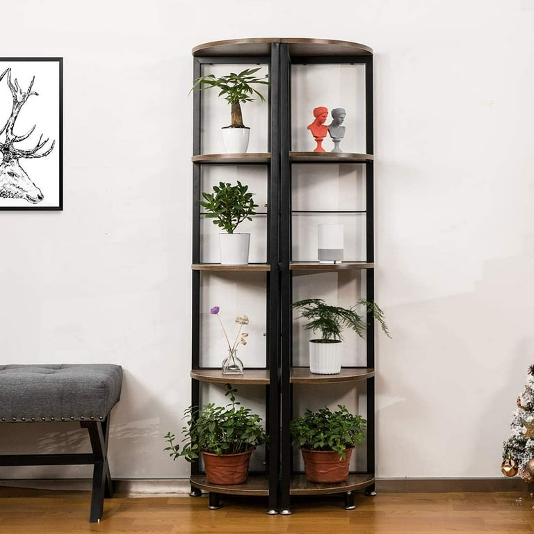 Brown Industrial 5 Tier Corner Shelf, Corner Storage Rack Indoor Plant  Stand, Modern Corner Bookshelf and Bookcase