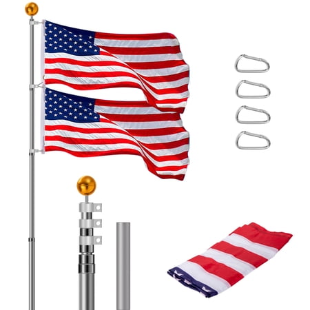 SPECSTAR 25FT Telescoping Flag Pole, Telescopic Aluminum Flag Pole with 3x5 Polyester American Flag and Golden Ball