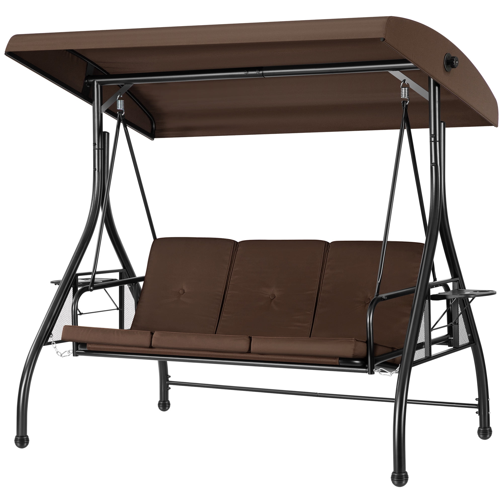 VIVOHOME 3-Seat Outdoor Converting Swing Chair with Canopy, Outdoor Porch Swing Chair with Stand - Brown