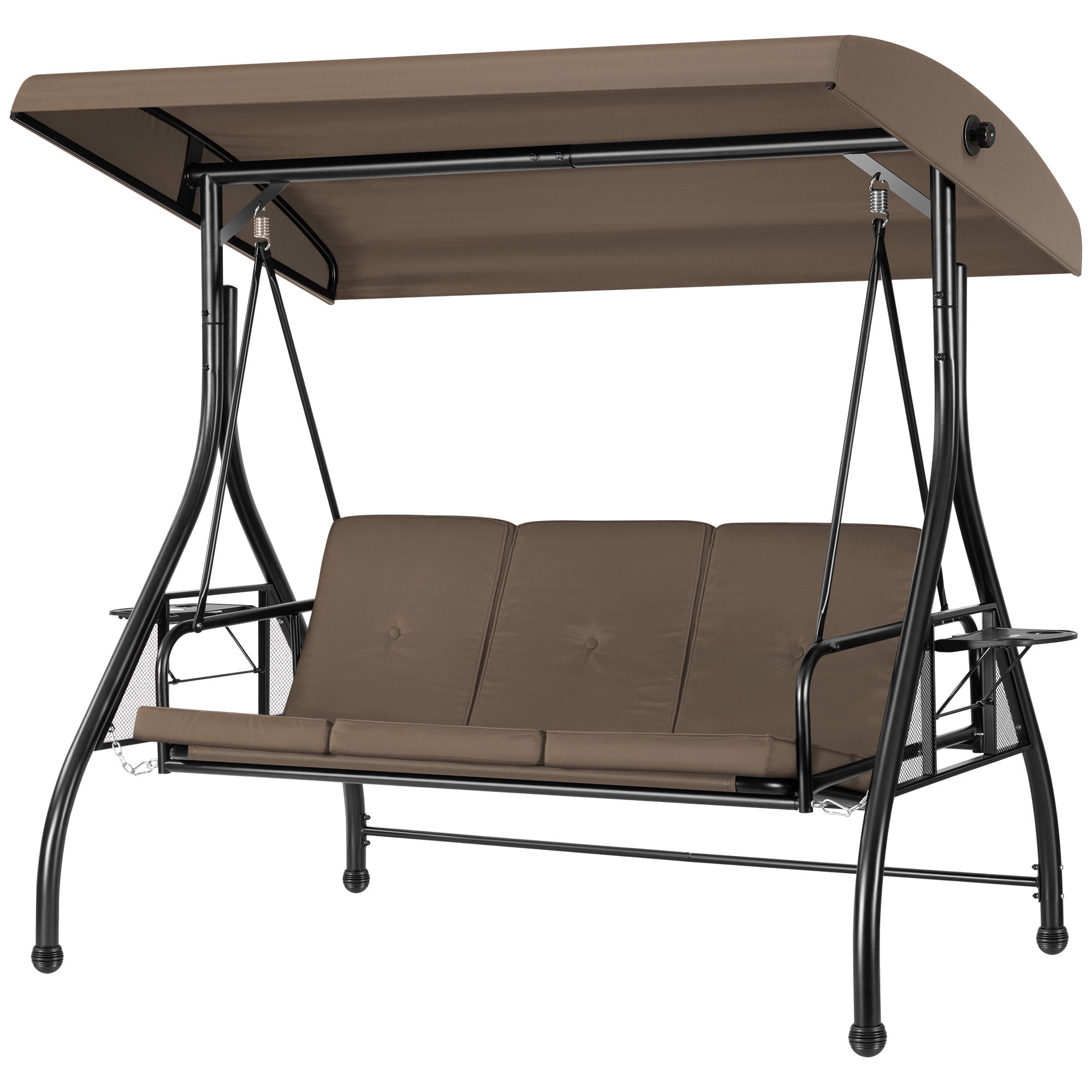 VIVOHOME 3 Seat Porch Swing Chair with Converting Canopy&Removable Cushion, Cushioned Steel Frame Porch Canopy Swing Chair, Swing Glider Hammock for Patio, Garden, Gray