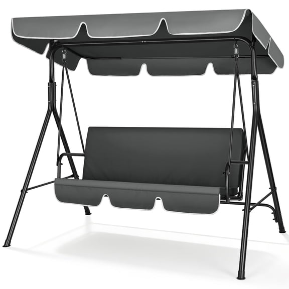 VIVOHOME 3-Seat Swing Glider Chair with Removable Cushion & Canopy, Steel Frame Stand, Gray