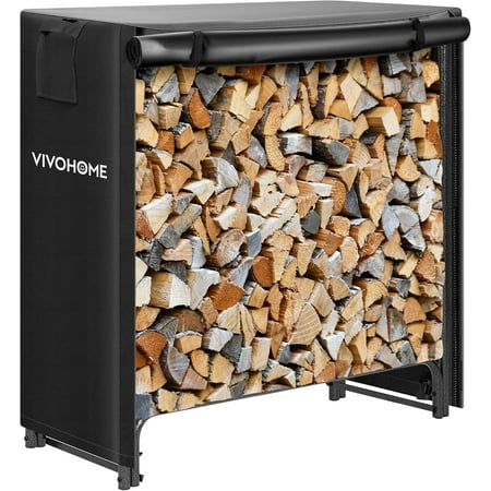 SPECSTAR 3 ft Heavy Duty Firewood Rack Outdoor with Cover, Fire Wood Storage Rack, Log Holder and Cover Combo Set with Zipper, Black