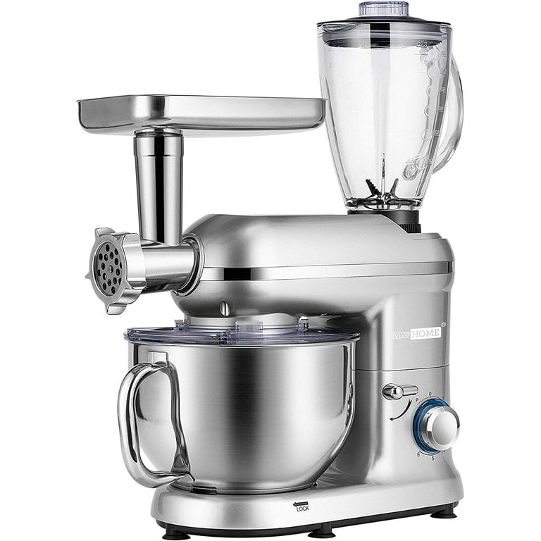 VIVOHOME 3 in 1 Stand Mixer with 6 Quart Stainless Steel Bowl, 650W 6-Speed  Tilt-Head Meat Grinder, Silver 