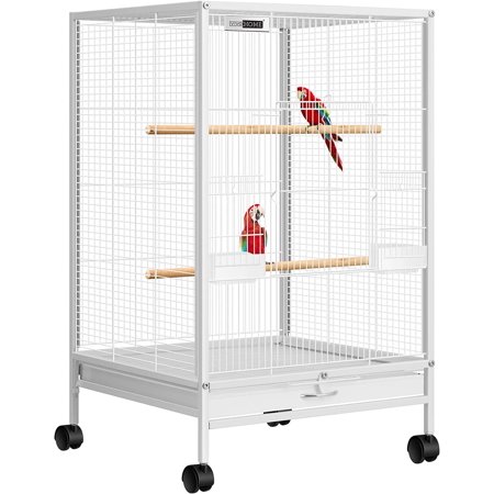 VIVOHOME 30 Inch Height Wrought Iron Bird Cage with Rolling Stand for Parrots Conure Lovebird Cockatiel, White