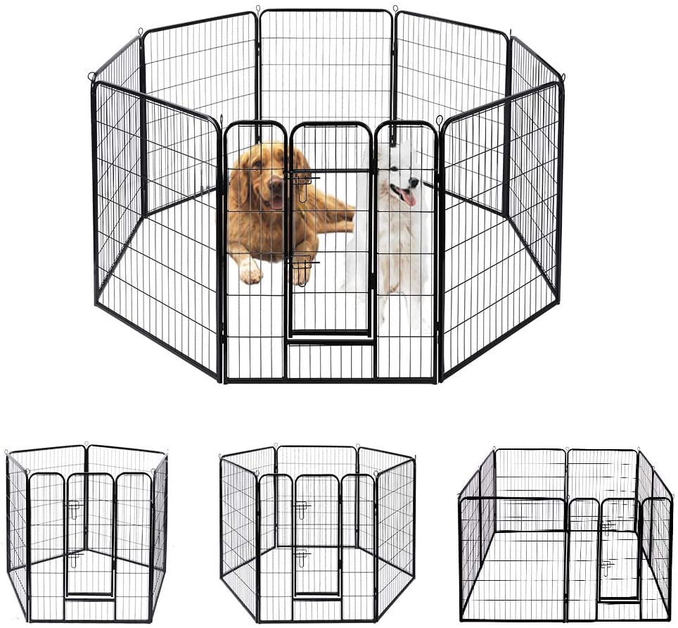 VIVOHOME 40'' 8 Panel Heavy Duty Metal Pet Fence Barrier Foldable Dog