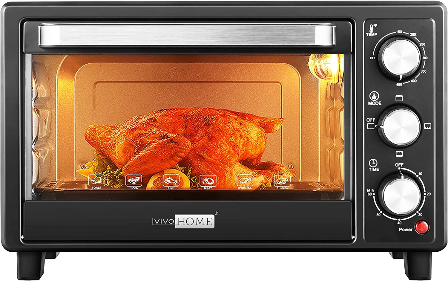 Black Convection Oven 6-Slice Or 9-Inch Pizza