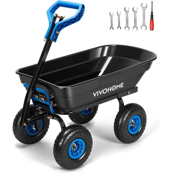 VIVOHOME 660lbs Wheelbarrow Dump Garden Cart with 2-in-1 Convertible Handle | Attach to ATV or Tractor, 10" All Terrain Wheels, Heavy Duty Utility Trailer for Yard