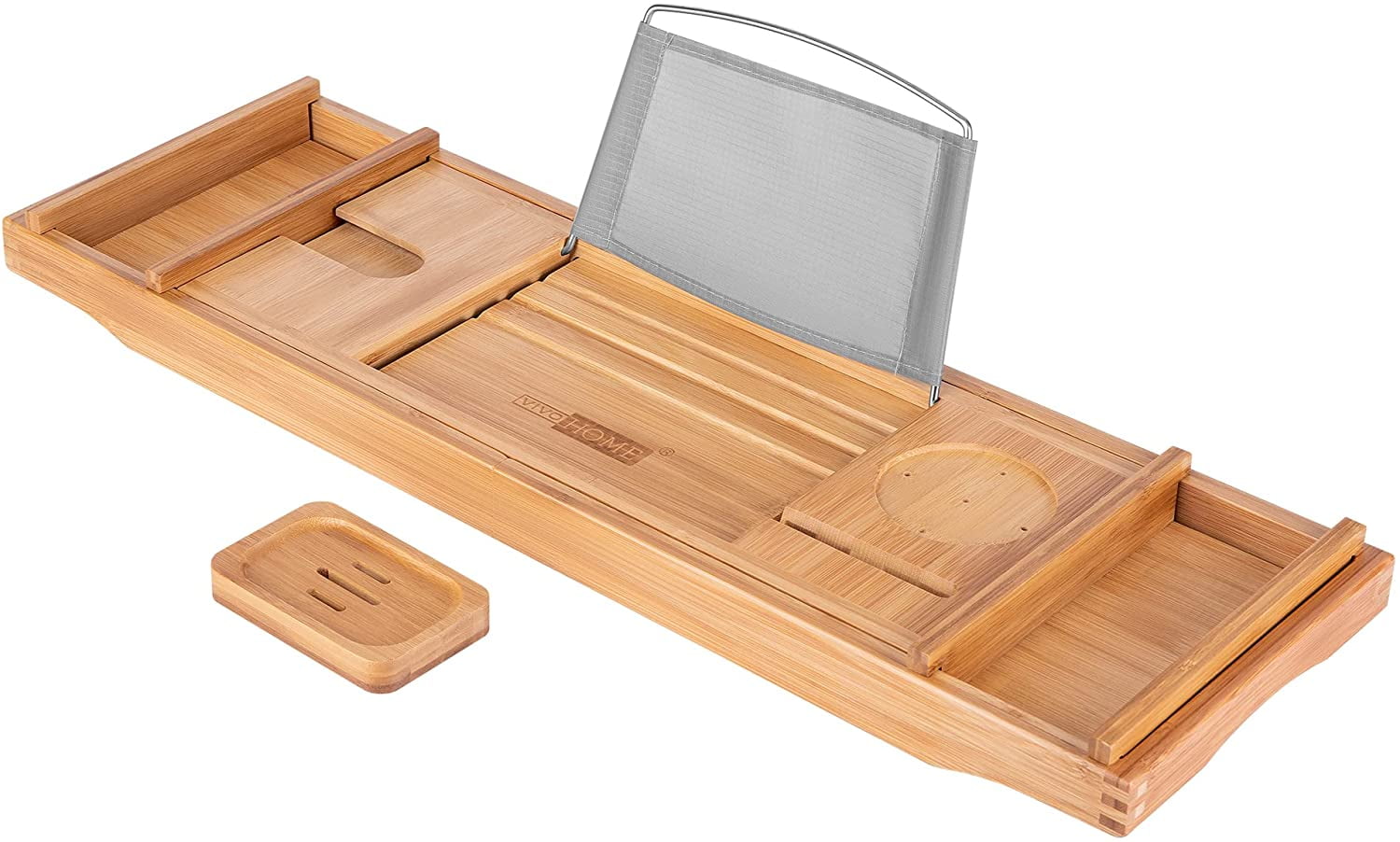 VIVOHOME Expandable 43 in. Bamboo Bathtub Caddy Tray with Smartphone
