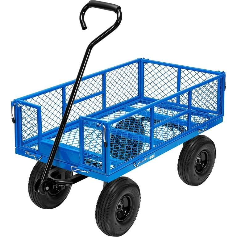 VIVOHOME Heavy Duty Mesh Steel Garden Cart 880 Lbs, Folding Utility Wagon  with 10 Inch Wheels, Blue 