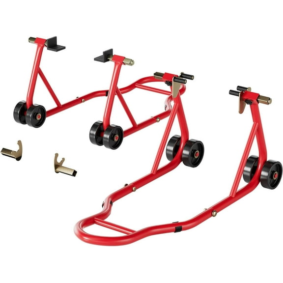VIVOHOME Motorcycle Stands, 882 Lbs Capacity Front Rear Wheels Lift Combo with U+L Adjustable Swingarm Spool, Heavy Duty Paddock Stands for BMW Suzuki Yamaha Honda Kawasaki, Red