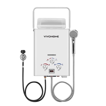 VIVOHOME Portable Propane Tankless Water Heater, 1.6GPM 6L Tankless Instant Hot Water Heater with Digital Display for Home RV Camping Use,White