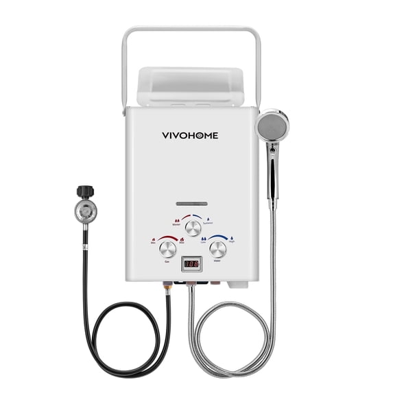 VIVOHOME Portable Propane Tankless Water Heater, 1.6GPM 6L Tankless Instant Hot Water Heater with Digital Display for Home RV Camping Use,White