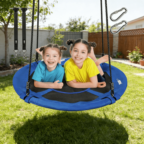 VIVOHOME Saucer Tree Swing Kids 900D Oxford Waterproof Frame with 2 Tree Hanging Straps, Blue