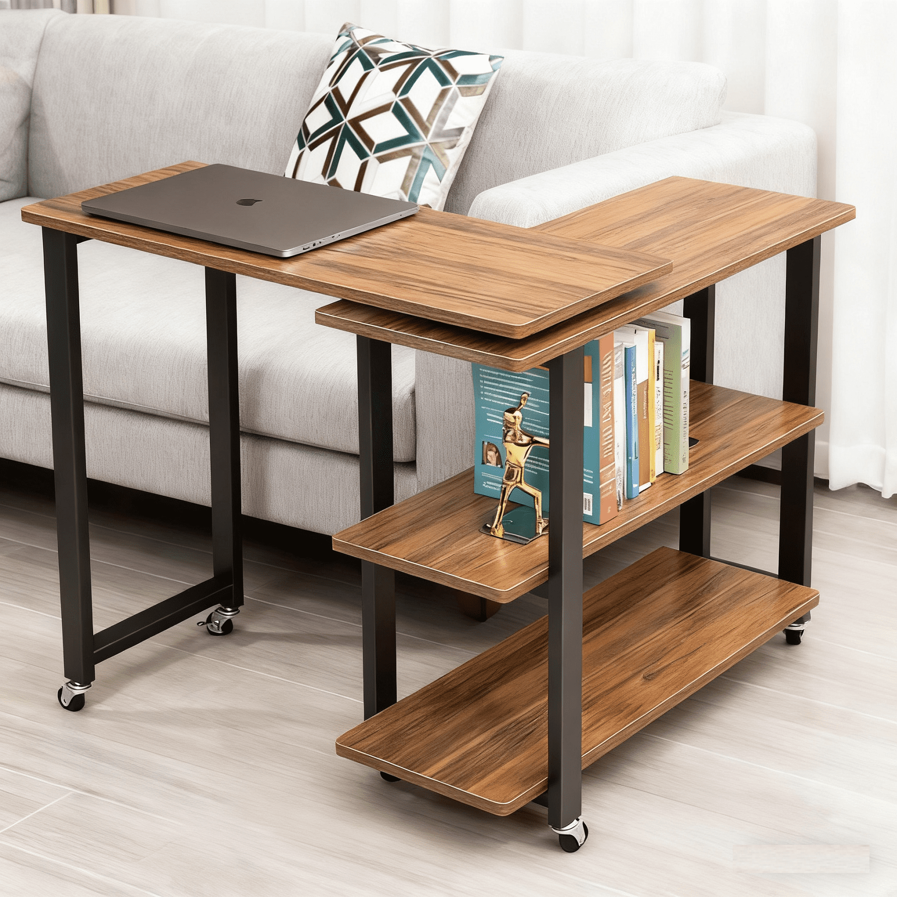 VIVOHOME Sofa Side Table with 2 Tiers Storage Shelves 6 Universal