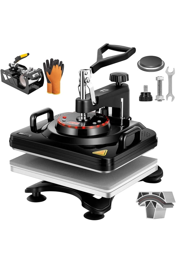Upgraded 5 in 1 Combo Multifunctional Swing Away Clamshell Printing Sublimation Heat Press Transfer Machine for T-Shirt Hat Cap Mug Plate 15 x 12 Inch Black