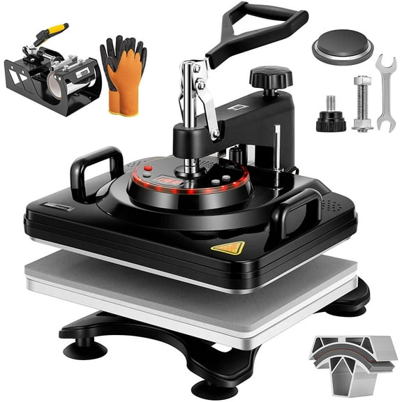 VIVOHOME Upgraded 5 in 1 Combo Multifunctional Swing Away Clamshell Printing Sublimation Heat Press Transfer Machine for T-Shirt Hat Cap Mug Plate 15 x 12 Inch Black