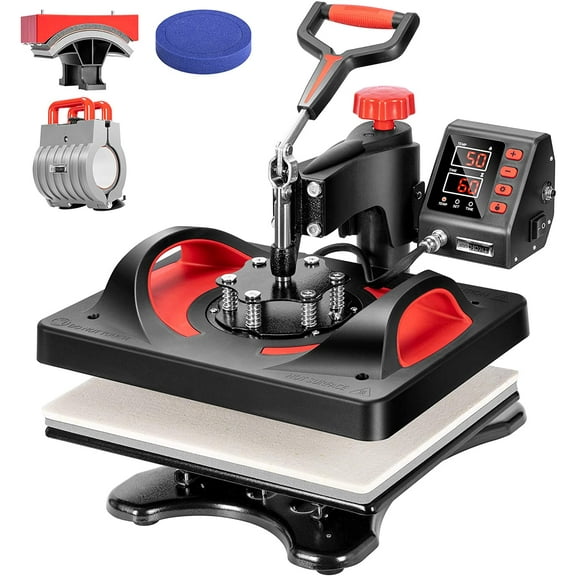 VIVOHOME Upgrade 5 in 1 Combo Multifunctional Swing Away Clamshell Printing Sublimation Heat Press Transfer Machine for T-Shirt Hat Cap Mug Plate 15 x 12 Inch Red & Black