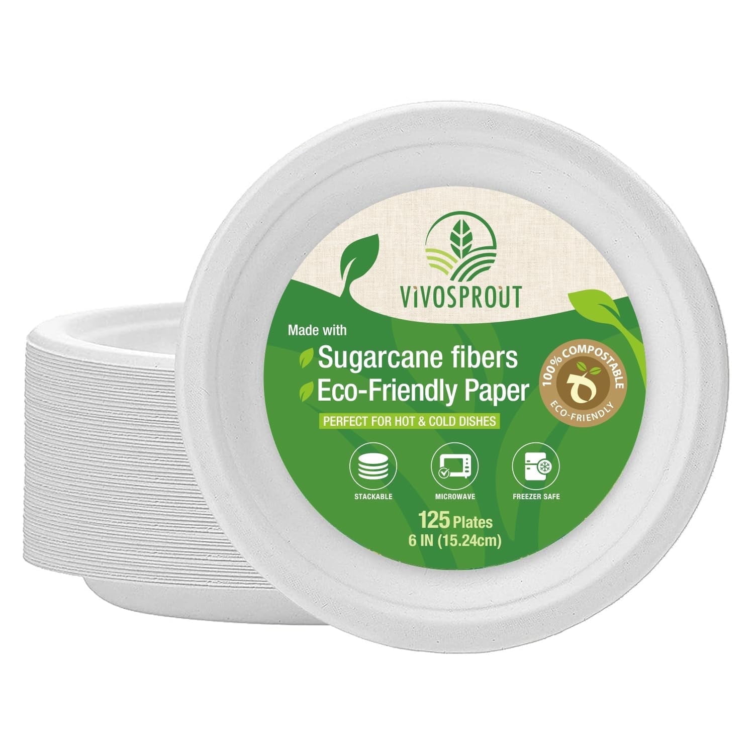 VIVOSPROUT Disposable Paper Plates 6 Inch Pack of 125 Heavy Duty and ...