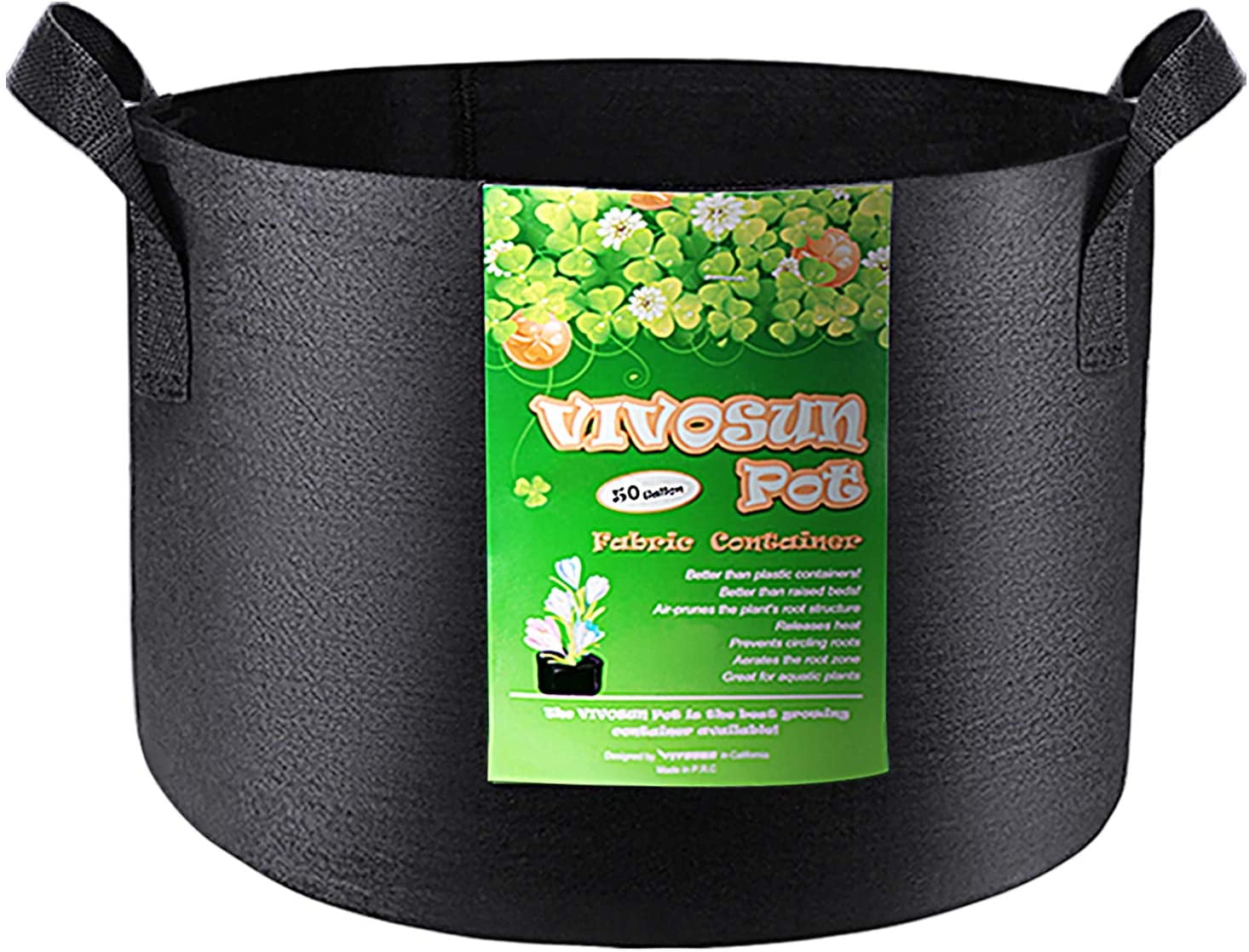 VIVOSUN 1 Pack 50 Gallon Grow Bag, Fabric Pot with Handles for Vegtables and Plants, Black