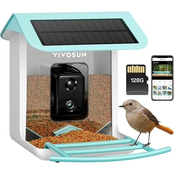 VIVOSUN 2.5L Smart Bird Feeder with Camera, 1080P HD WiFi Camera, Auto Capture Bird Videos & APP Share with 128G TF Card