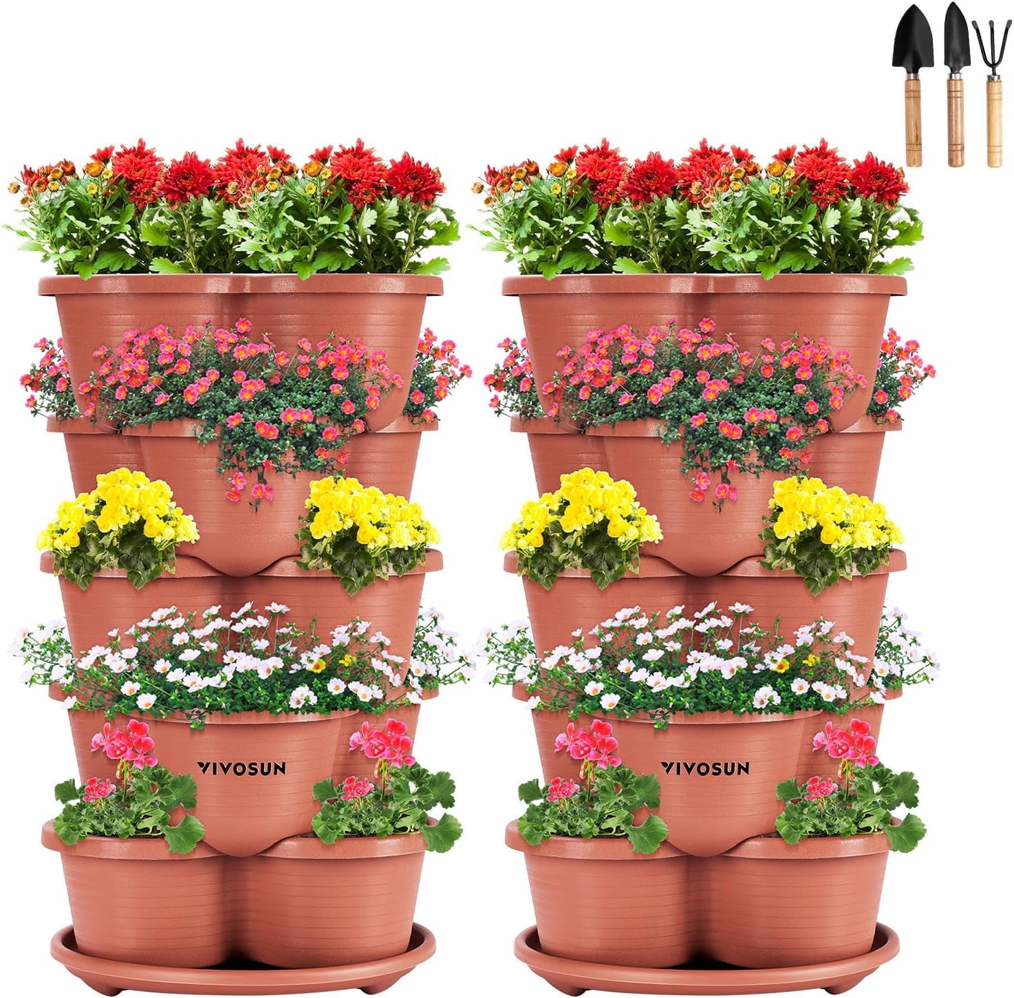 VIVOSUN 2-Pack 5 Tier Vertical Gardening Stackable Planter for Strawberries, Flowers, Herbs, Vegetables Brown