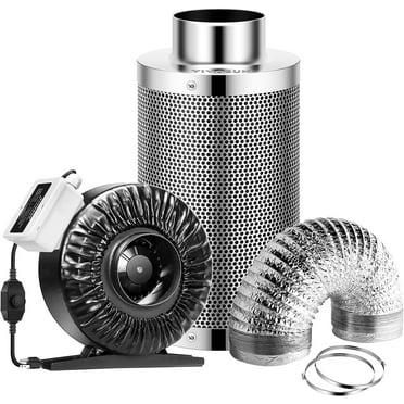 VIVOSUN 4 Inch 203 CFM Inline Fan with Speed Controller and Leather Sheath, 4 Inch Carbon Filter and 8 Feet of Ducting, Air Filtration Combo for Grow Tent Ventilation