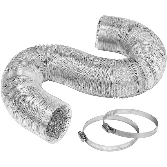 VIVOSUN 4 Inch 25 Feet Non-Insulated Flex Air Aluminum Ducting for HVAC Ventilation w/Two 4 Inch Stainless Steel Clamps