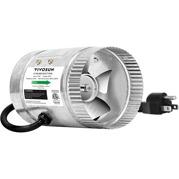 VIVOSUN 4 Inch Inline Duct Fan 100 CFM, HVAC Exhaust Ventilation Fan with Low Noise for Basements, Bathrooms, Kitchens and Attics, Silver