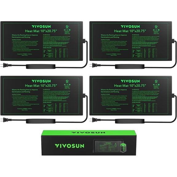 VIVOSUN 4-Pack 10" x 20.75" Durable Waterproof Seedling Heat Mat, UL & MET-Certified Warm Hydroponic Heating Pad for Germination, Indoor Gardening, Greenhouse