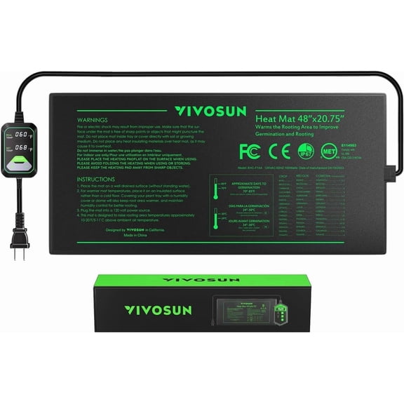 VIVOSUN 48"x20.75" Seedling Heat Mat with Built-in Temperature Controller, UL & MET-Certified Waterproof Plant Heating Pad for Germination, Hydroponics, Brewing, Breeding, and Greenhouses