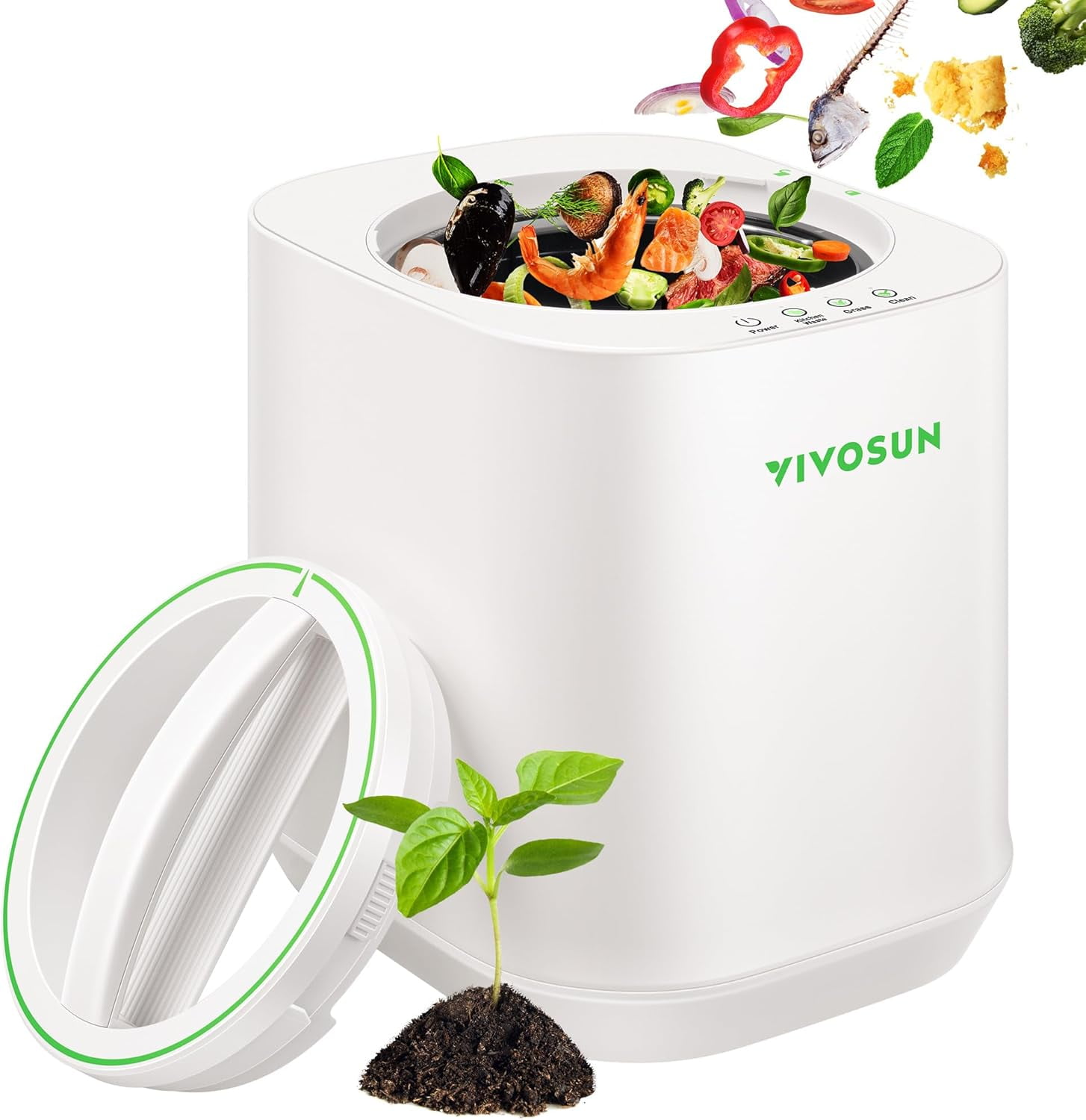 VIVOSUN 4L Electric Composter for Kitchen Indoor, Smart Compost Machine for Countertop, Odorless/Auto-Cleaning/3 Modes/Intelligent LED Display, Mill Composter Kitchen Bin Food Recycler, White