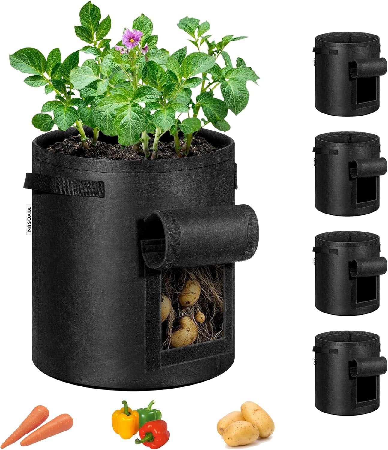 VIVOSUN 5-Pack 10 Gallon Potato Grow Bags for Growing Potatoes, Fabric ...