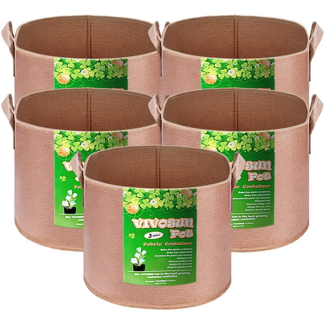 Vivosun 5 Pack 3 Gallon Brown Grow Bag Fabric Pot With Handles For Vegtables And Plants 