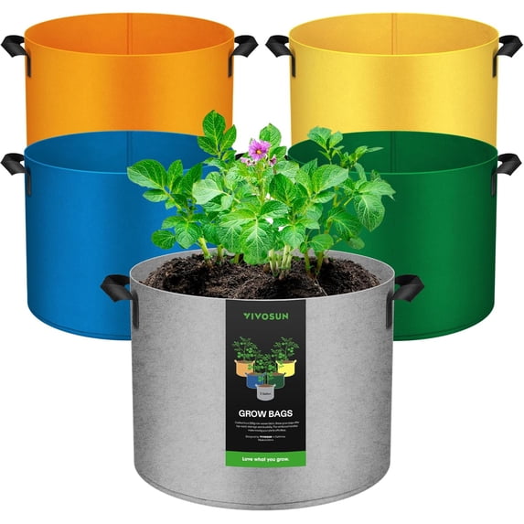 VIVOSUN 5-Pack 5-Gallon Colored Grow Bags, 350G nonwoven Fabric Pots with Handles for Plants