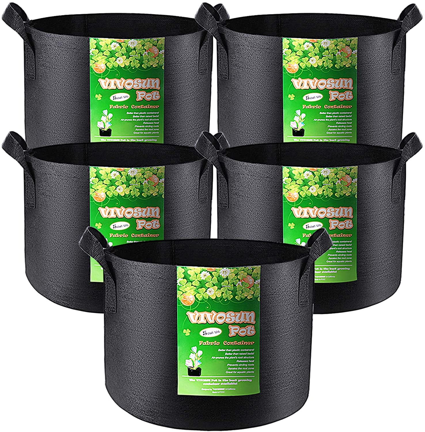 VIVOSUN 5-Pack 5 Gallon Grow Bags Heavy Duty 300G Thickened Nonwoven P –  Leaf'd Box
